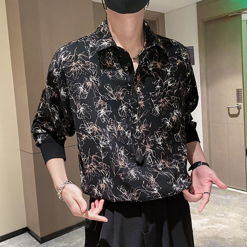社会轻奢蝙蝠袖宽松痞帅花衬衫B297-2306-P60控88,男装衬衫,电商B297