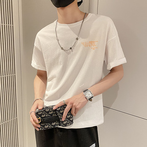 社会风后背街头英文印花宽松T恤潮男B297-157-P35控58图片