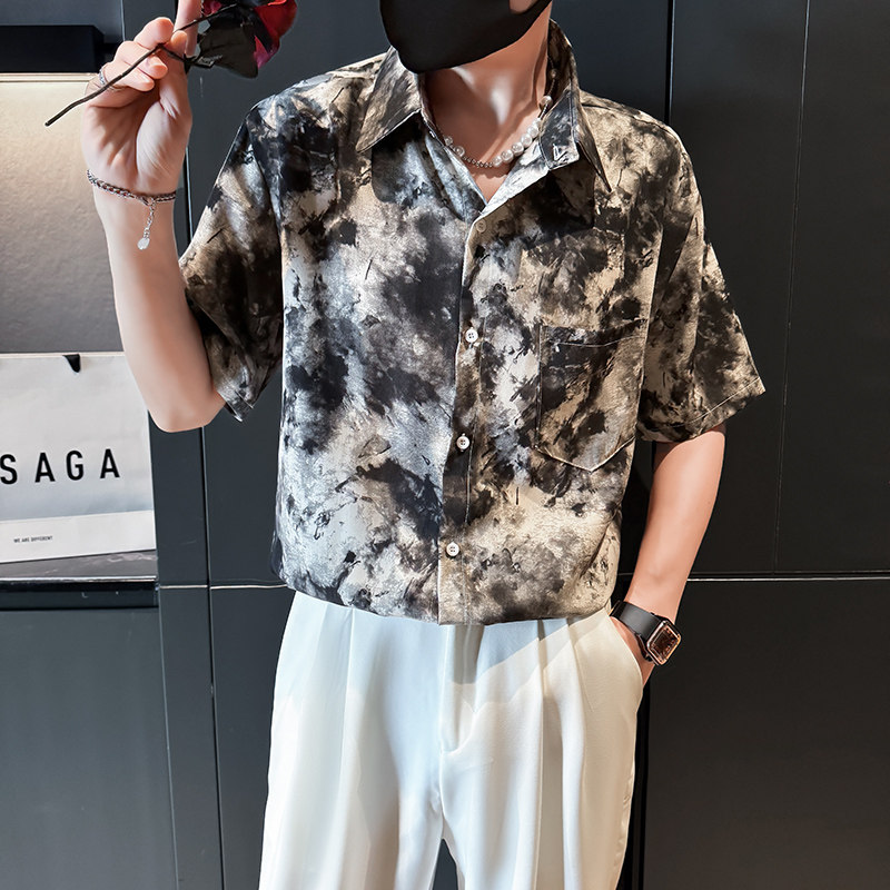 社会风潮牌设计感扎染夏威夷沙滩衬衫5B297-358-P45,男装衬衫,电商B297