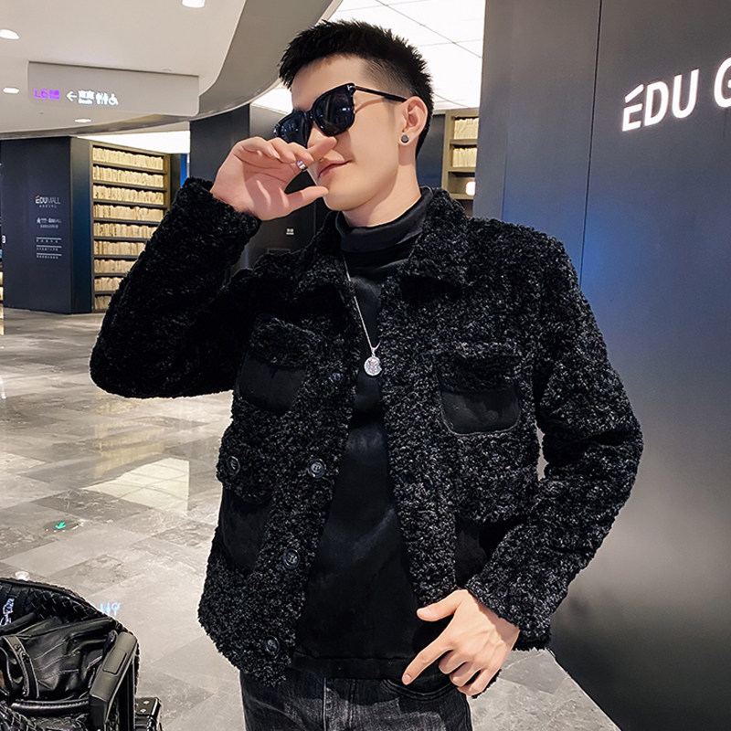 社会风皮毛一体多口袋羊羔绒麂皮棉衣外套B297-2820-P155控208,男装棉衣,电商B297