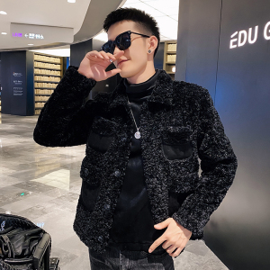 社会风皮毛一体多口袋羊羔绒麂皮棉衣外套B297-2820-P155控208图片