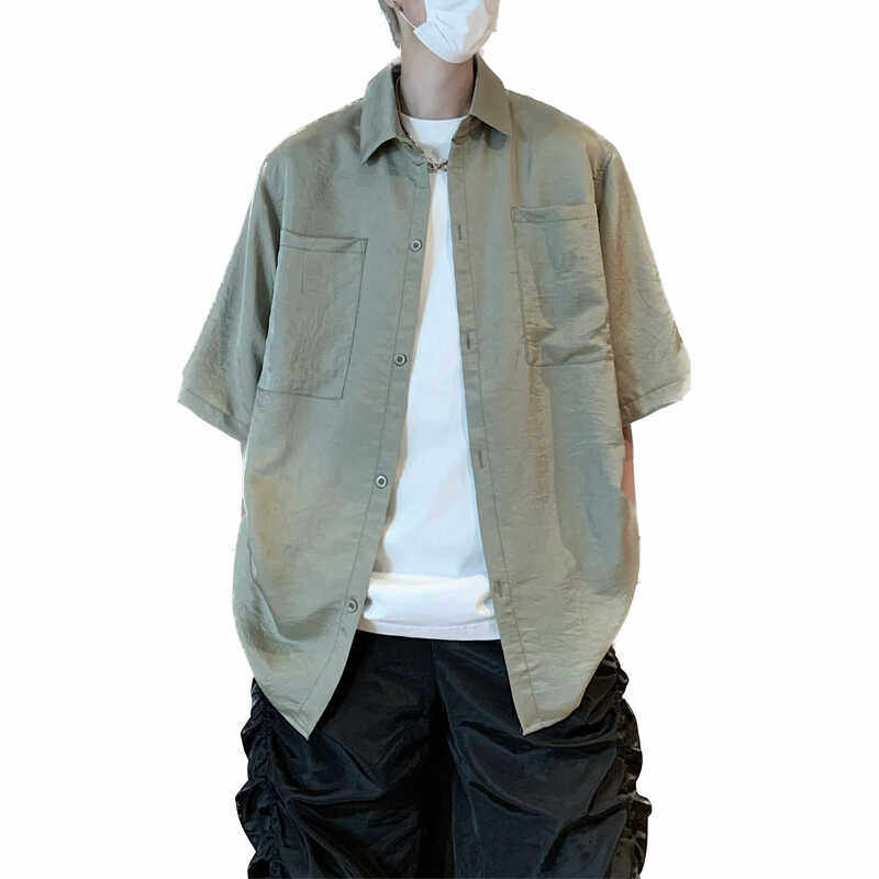 宽松百搭纯色小众短袖衬衫3B297-352-P45,男装衬衫,电商B297