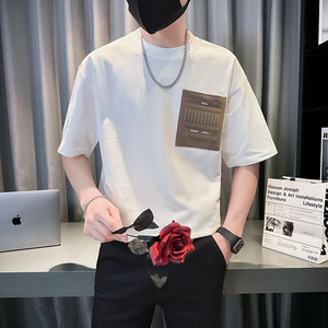 社会轻奢重磅纯色宽松痞帅撞色口袋T恤6 B297-319-P48图片
