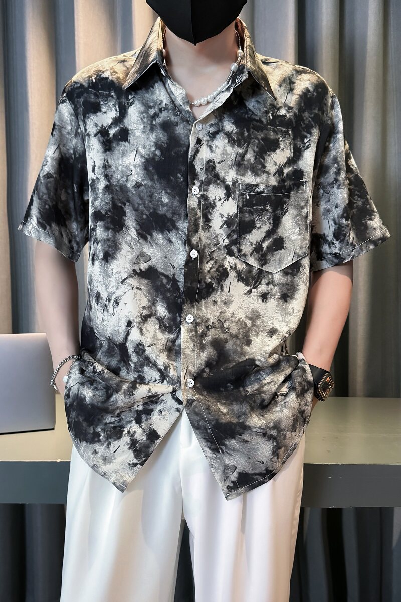 社会风现货潮牌设计感扎染夏威夷沙滩衬衫2B297-358-P45,男装衬衫,电商B297
