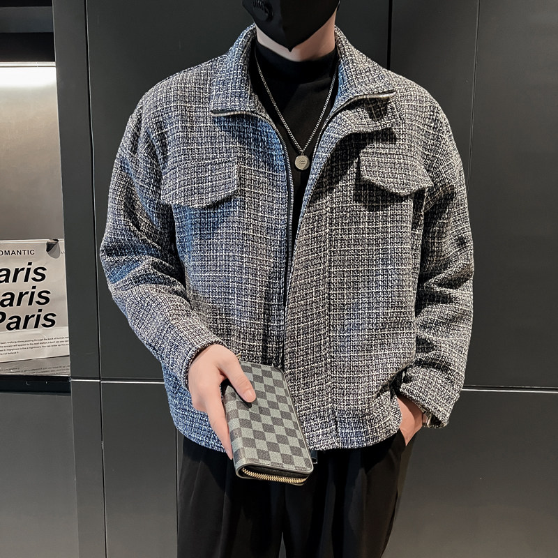 社会轻奢春秋香风粗纺尼翻领痞帅夹克B297-7768-P110控148图片