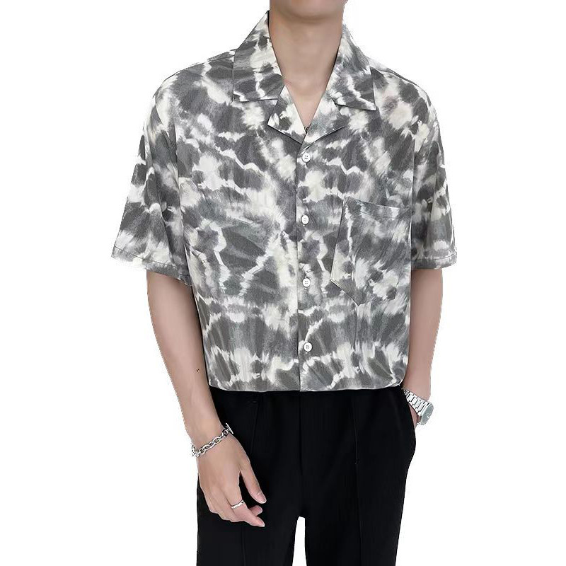 轻熟风古巴领乍然痞帅宽松花衬衫5B297-353-P45,男装衬衫,电商B297