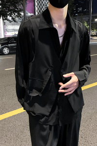 社会轻奢纯色假两件绸缎质感马甲两件套装B297-291-P115控158图片