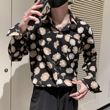 社会轻奢潮牌蝙蝠袖宽松碎花衬衫B297-2309-P58控78，男装衬衫，电商B297
