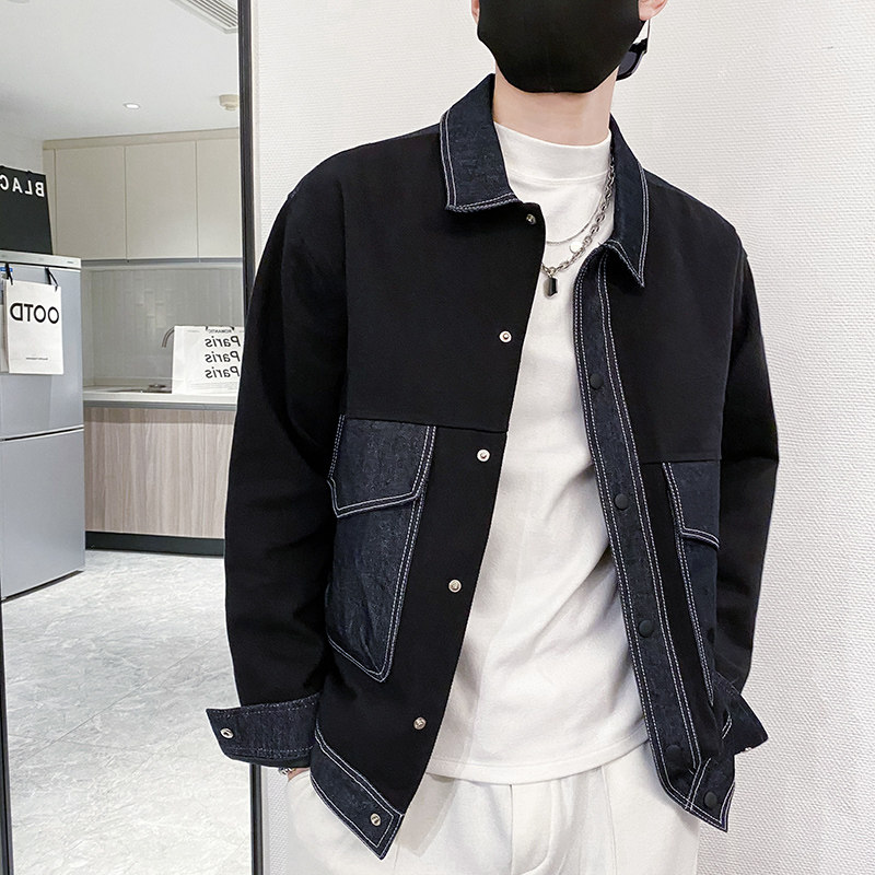 社会轻奢纯色牛仔拼接大口袋休闲夹克外套B297-206-P115控158图片