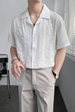 轻熟风纯色宽松碎花提花短袖休闲衬衫上衣B297-7780-P58控78，男装衬衫，电商B297