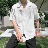 社会轻奢纯色棋盘格古巴领衬衫痞帅B297-2313-P55控88，男装衬衫，电商B297