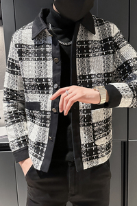社会轻奢冬季单排扣衬衫领休闲棉衣格子B297-7789-P130图片