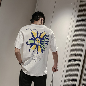 社会风纯色印花宽松圆领T恤B297-153-P35控58图片