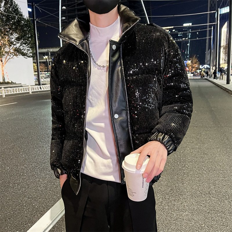 社会风设计师重工艺珠光亮片羽绒服潮男B297-7761-P168控228,男装棉衣,电商B297