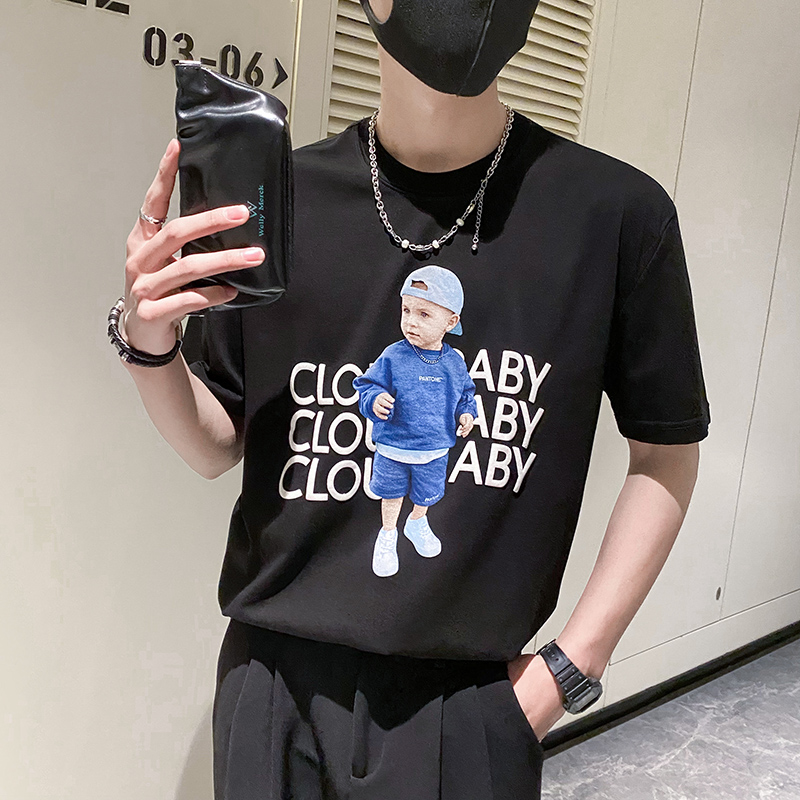 社会轻奢高品质纯色欧美街头宽松半袖T恤B297-237-P48控68，男装T恤，电商B297