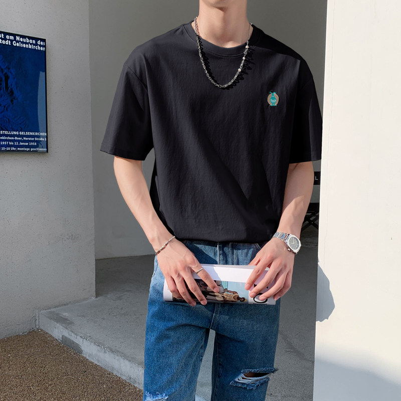 社会轻奢纯色刺绣宽松短袖T恤潮牌B297-267-P48控78,男装T恤,电商B297