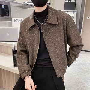 社会轻奢春秋亮片人字休闲翻领夹克外套B297-7762-P110控148,红色外套搭配嗽图片