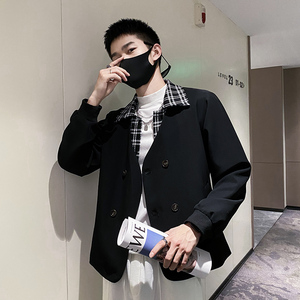 雅痞风纯色假两件翻领双排扣休闲夹克B297-7763-P110控148图片