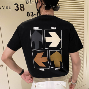 社会轻奢高品质纯色箭头印花宽松T恤痞帅B297-252-P50控78图片