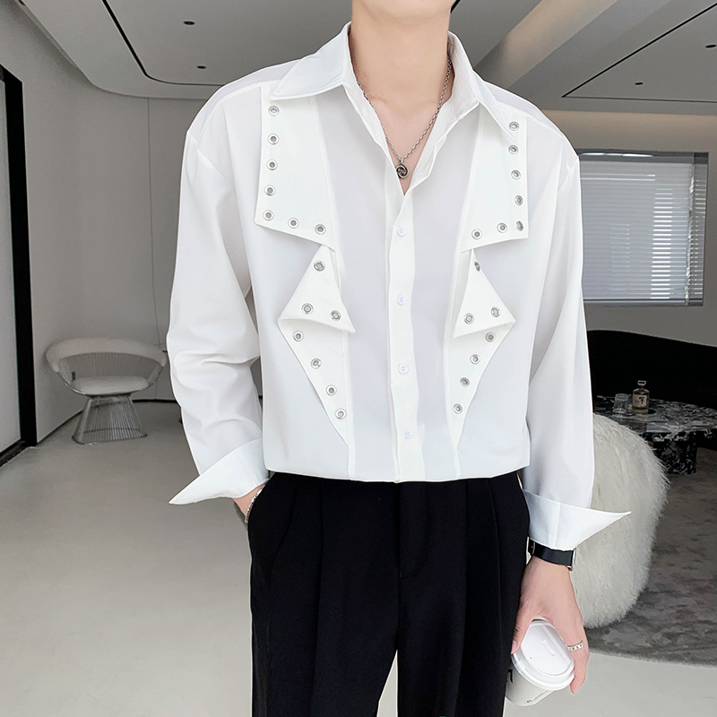 轻熟风个性金属拼接设计师宽松衬衫3B297-329-P88，男装衬衫，电商B297