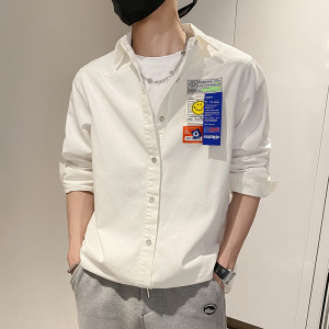 雅痞风春秋长袖宽松纯色尖领贴标衬衫B297-7701-P73控108