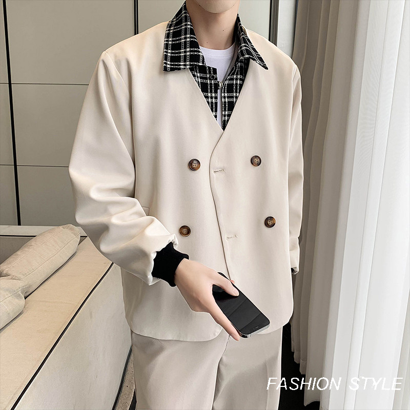 轻熟风纯色假两件西装领纽扣修身夹克外套B297-7763-P110控148,男装夹克,电商B297