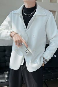 社会轻奢纯色假两件宽松休闲双排扣夹克外套B297-1807-P125控168图片