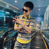 社会风条纹假两件修身PoloT恤衫B297-C05-P43控68，男装Polo衫，电商B297