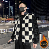 社会轻奢风棋盘格仿皮草加厚皮毛一体衣B297-7760-P158控208，男装棉衣，电商B297