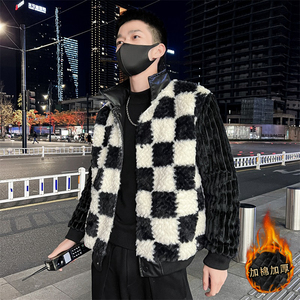社会轻奢风棋盘格仿皮草加厚皮毛一体衣B297-7760-P158控208图片