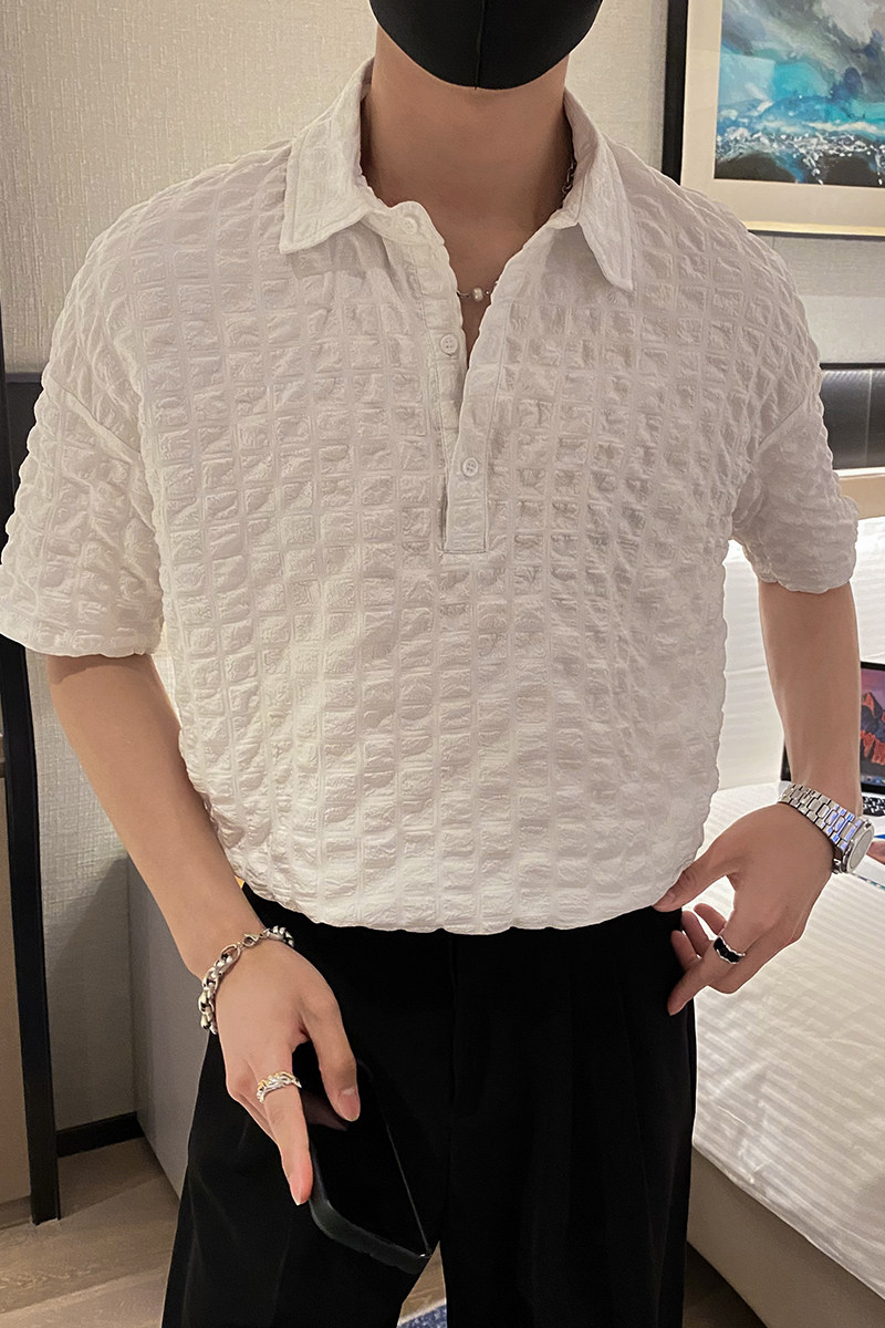 社会轻奢立体格子套头宽松衬衫B29792315-P58控89,男装衬衫,电商B297