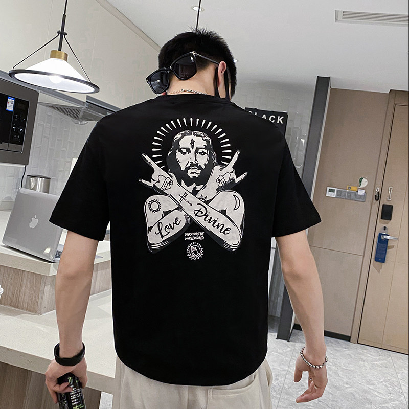 社会风纯色印花圆领修身短袖T恤B297-203-P35控58,男装T恤,电商B297