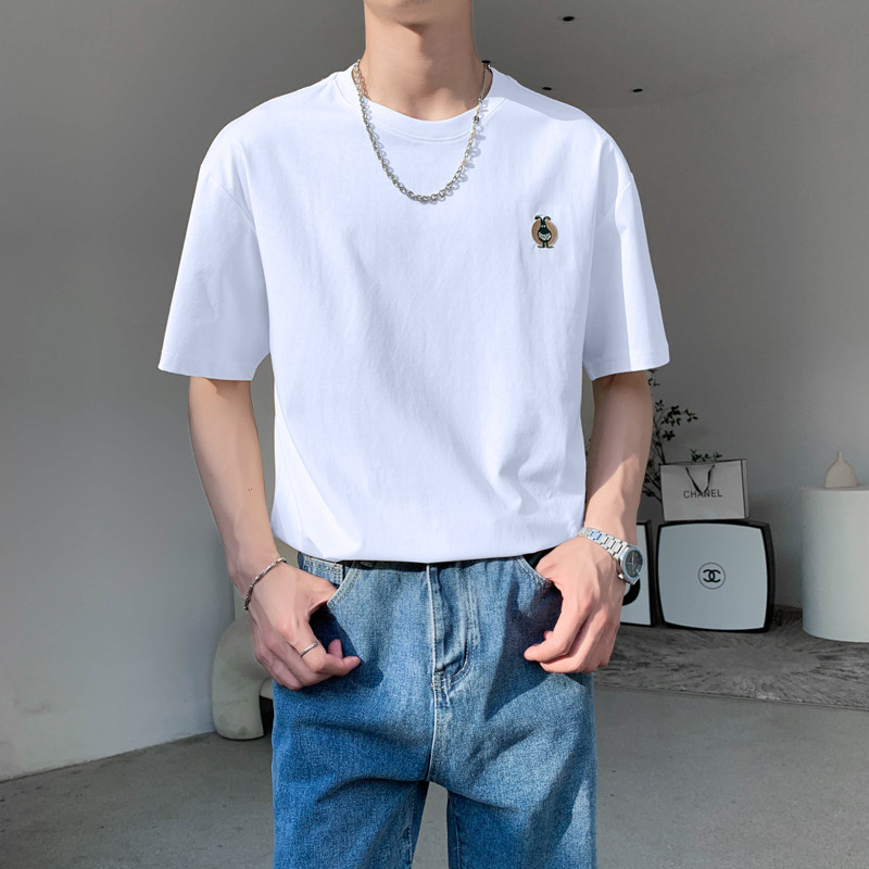 社会轻奢纯色刺绣宽松短袖T恤B297-267-P48控78图片