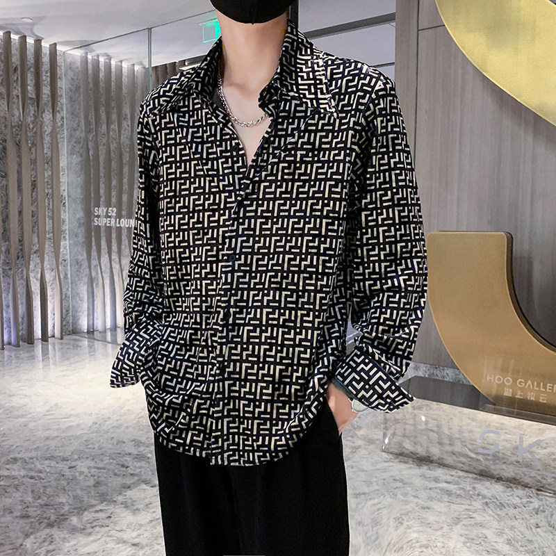 社会轻奢丝绒亮面痞帅花衬衫B297-293-P68控98,男装衬衫,电商B297