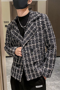 雅痞风春秋香风毛呢格子西装夹克上衣B297-7739-P100控139图片