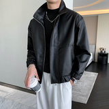 轻熟风春装纯色PU皮亮面宽松翻领皮夹克上衣B297-1802-P115控158，男装皮衣，电商B297