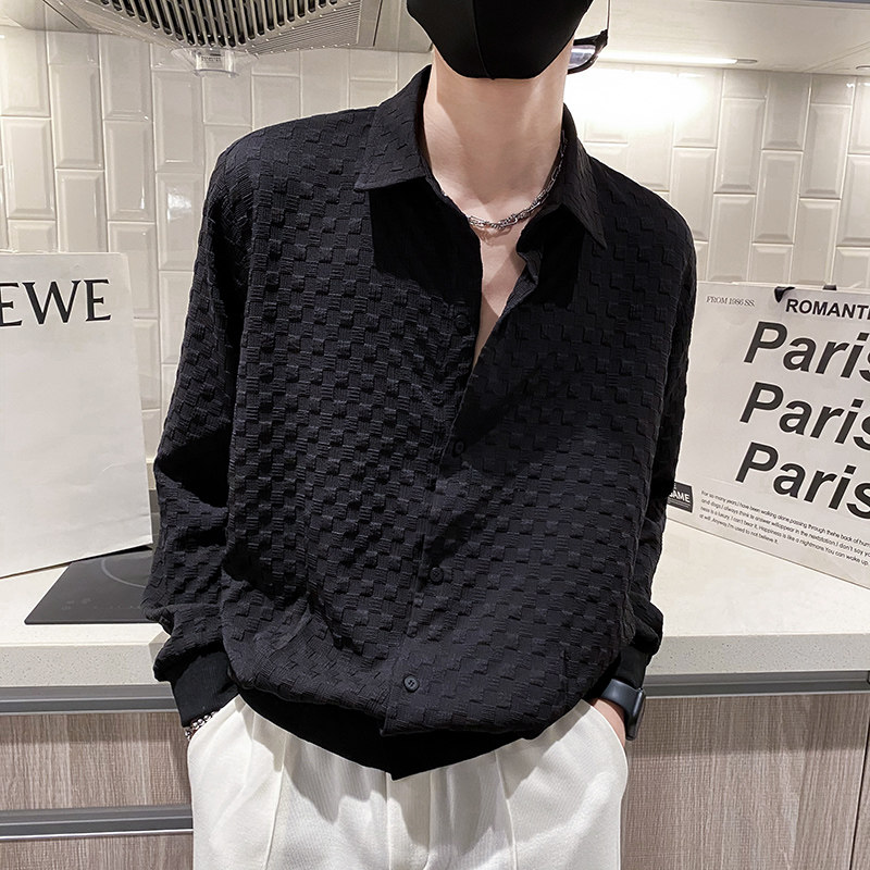 雅痞风春秋纯色面料款长袖套头尖领衬衫上衣B297-7771-P68控98,男装衬衫,电商B297