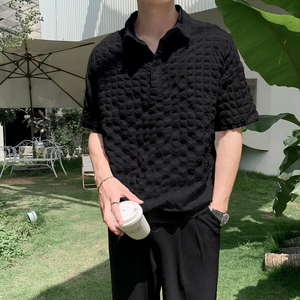 社会轻奢纯色立体格子套头半袖衬衫上衣B297-2315-P55控88