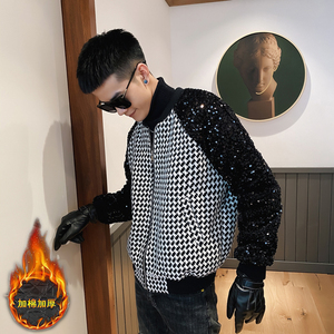 社会风新款亮片千鸟格夹棉棉衣B297-2815-P125控168图片