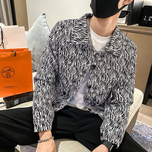 社会轻奢春秋斑马纹修身工装夹克外套B297-7751-P88控118图片