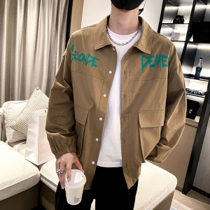 社会轻奢春秋纯色街头卡通印花长袖宽松夹克痞帅B297-186-P65控95图片