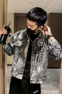 社会风春季工装树枝印花宽松牛仔夹克上衣B297-7750-P115控159图片
