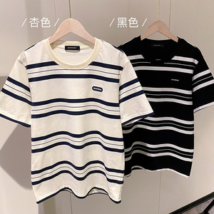 社会轻奢条纹刺绣圆领高品质重磅T恤体恤B297-231-P48控69图片