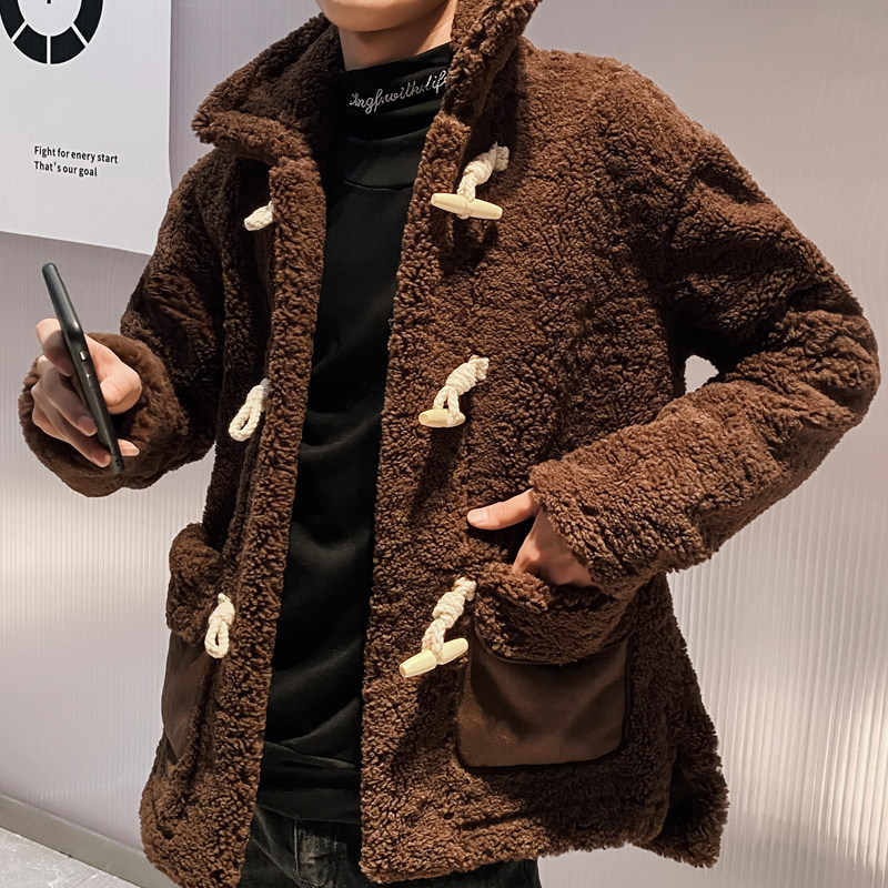 社会风牛角扣纯色大口袋宽松羊羔绒棉衣B297-2821-P155控215,男装棉衣,电商B297