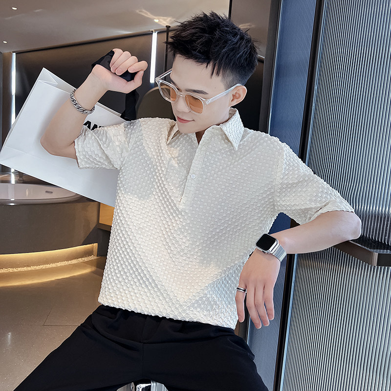 社会风纯色宽松套头格子短袖POLO衫痞帅B297-7781-P58控78,男装Polo衫,电商B297