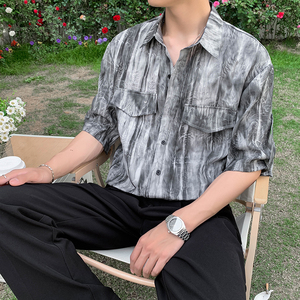 社会轻奢扎染宽松防晒半袖衬衫B297-1820-P60控95图片