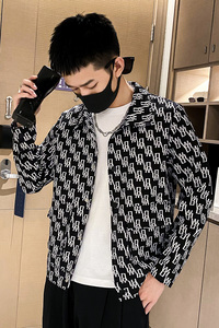 社会风纯色印花长袖潮流修身夹克B297-7735-P88控118图片