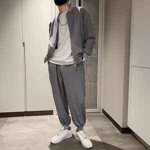 雅痞风纯色亮丝棒球领休闲套装B297-7708-特P110控165图片