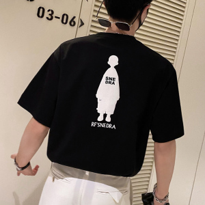 社会轻奢高品质纯色小人印花宽松T恤痞帅B297-251-P50控78图片