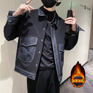 社会风纯色牛仔拼接大口袋休闲夹克B297-206-P115绒P125控158图片